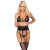 Kissable Suspender Lingerie Set Lace Black L/XL Adjustable Fit