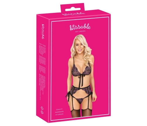 Kissable Embroidery Lingerie Set S/M - Black Mesh & Floral Accents