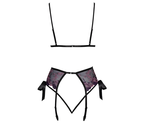 Kissable Lingerie Set L/XL - Floral Embroidered Bra & Garter Belt Black