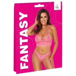 Cottelli Fantasy Neon Pink Lace Lingerie Set S/M - Wireless & Stretchy