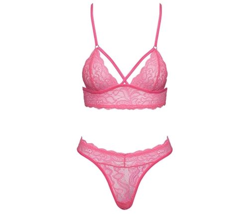 Cottelli Fantasy Lace Bra Set L/XL Neon Pink Soft Stretch Design