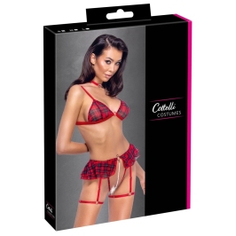 Cottelli Costumes Bra Set Plaid Red M - Adjustable Choker & Suspenders