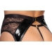 Cottelli LINGERIE 3-Piece Lace & Vinyl Suspender Set 80B/M Black Gold Accents
