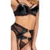 Cottelli LINGERIE 3-Piece Lace & Vinyl Suspender Set 80B/M Black Gold Accents