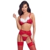 Cottelli Lingerie X-Mas 3-Piece Lace Bra Set Red L/XL with Feather Trim