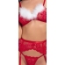 Cottelli Lingerie X-Mas 3-Piece Lace Bra Set Red L/XL with Feather Trim