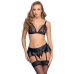 Cottelli Lingerie Bra & Suspender Set M Black Lace Matte Finish