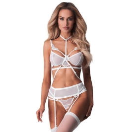 Obsessive Premisis L/XL Three-Piece White Lace Intimate Set