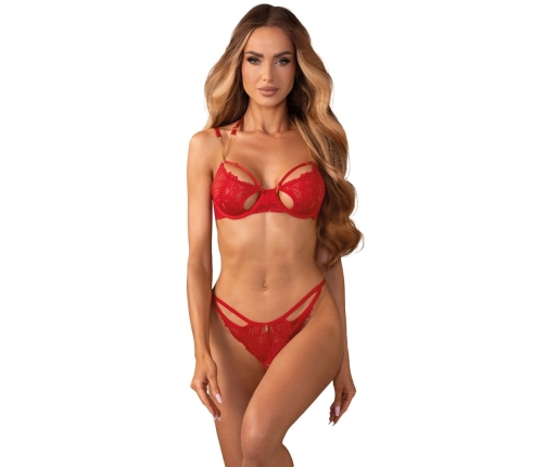 Obsessive Matildea Red Lingerie Set S/M with Chains & Lace Detail