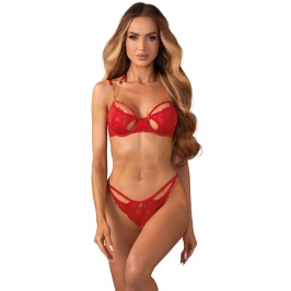 Obsessive Matildea Red L/XL Bra & Thong Set with Chains and Lace Obsessive Matildea Red L/XL Bra & Thong Set with Chains and Lace