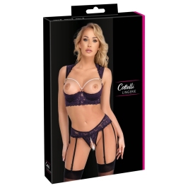 Cottelli Lingerie Shelf Bra & Suspender Thong Set Purple 85B/L