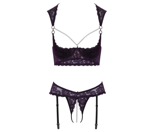 Cottelli Lingerie Shelf Bra & Suspender Thong Set Purple 85B/L