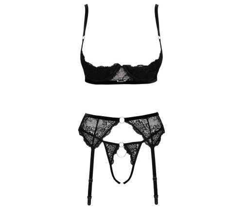 Cottelli Lingerie 3-Piece Set Black Lace with Removable Chains 85B/L
