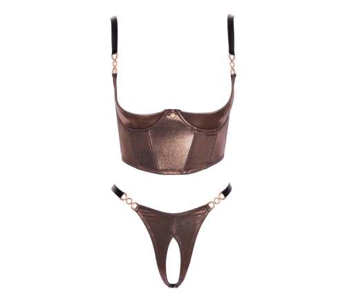 Abierta Fina Shelf Bra Set Bronze Gold L - Elegant Two-Piece Lingerie