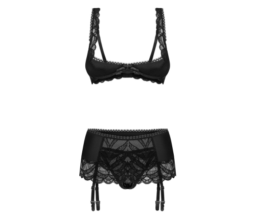 Obsessive Lecille 3-Piece Lingerie Set Black 2XL/3XL Adjustable Fit