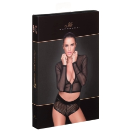 Noir Handmade Powernet Zip Top M - Black, Fitted, Stand-up Collar