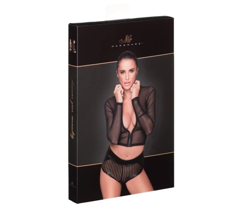 Noir Handmade Powernet Zip Top M - Black, Fitted, Stand-up Collar