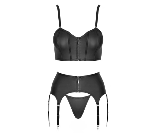 Cottelli PARTY Matte Black Rhinestone Zip Top & Suspender Set S