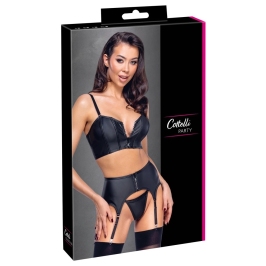 Cottelli PARTY Matte Look Corset Set with Rhinestone Zippers XL