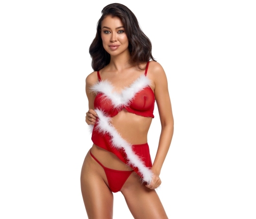 Cottelli LINGERIE X-Mas Red Three-Piece Festive Lingerie Set S/M