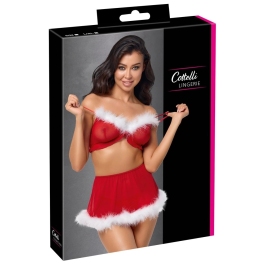 Cottelli LINGERIE X-Mas Red Three-Piece Festive Lingerie Set S/M
