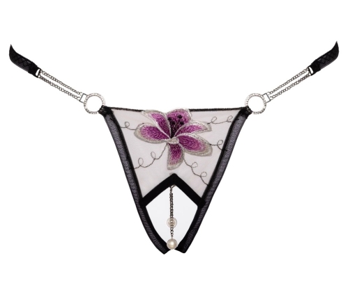 Cottelli LINGERIE String Flower M/L - Tulle, Embroidery & Pearl Chains