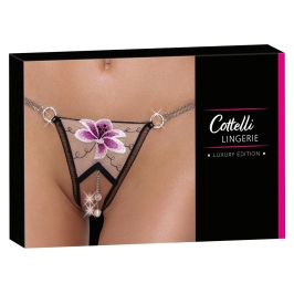 Cottelli LINGERIE String Flower M/L - Tulle, Embroidery & Pearl Chains