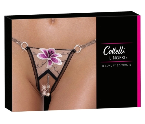 Cottelli LINGERIE String Flower M/L - Tulle, Embroidery & Pearl Chains