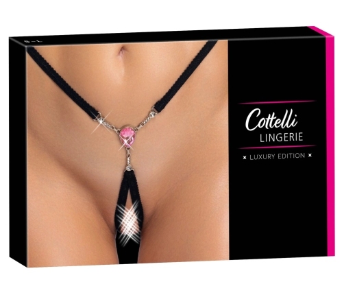 Cottelli Lingerie Adjustable Gem String S-L, Black with Pink Accent
