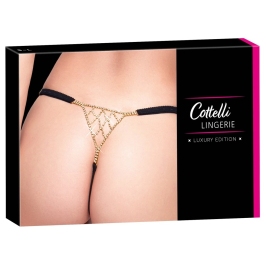 Cottelli LINGERIE Thong S-L Black Adjustable Rhinestone Detail