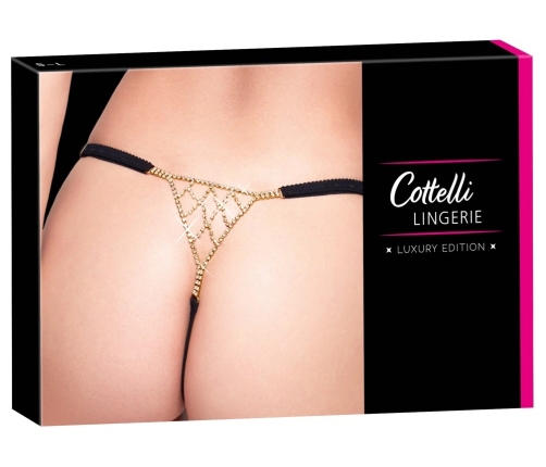 Cottelli LINGERIE Thong S-L Black Adjustable Rhinestone Detail