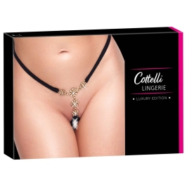 Cottelli LINGERIE String Flowers S-L Adjustable Black Rhinestone Detail