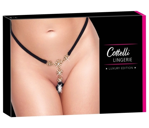 Cottelli LINGERIE String Flowers S-L Adjustable Black Rhinestone Detail