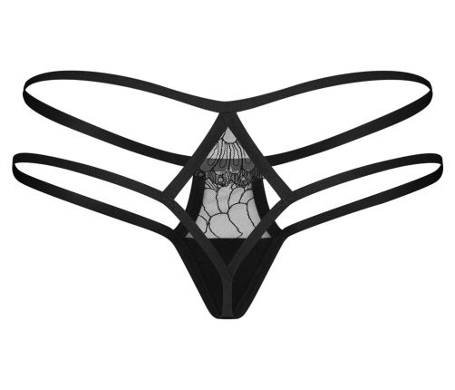 Obsessive Arrowel Thong L/XL - Black Lace, Double Strap Design