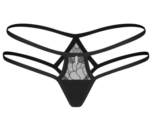 Obsessive Arrowel Thong L/XL - Black Lace, Double Strap Design
