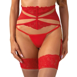 Obsessive Matildea Suspender Belt S/M Deep Red Adjustable Lace Obsessive Matildea Suspender Belt S/M Deep Red Adjustable Lace