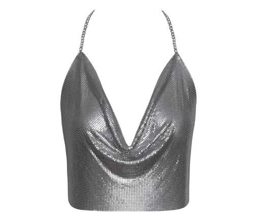 Cottelli Accessories Silver Metal Plate Halterneck Crop Top Adjustable