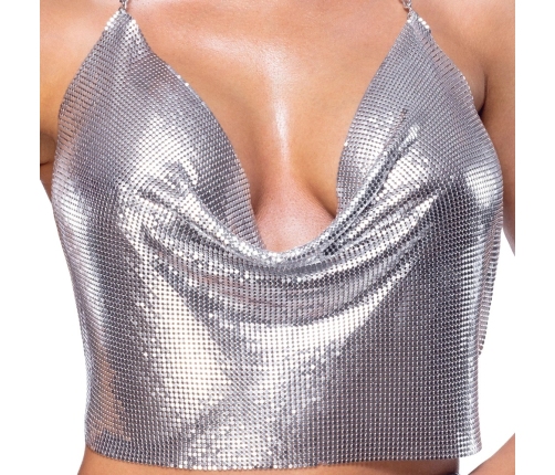 Cottelli Accessories Silver Metal Plate Halterneck Crop Top Adjustable