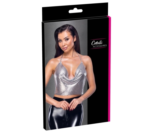 Cottelli Accessories Silver Metal Plate Halterneck Crop Top Adjustable