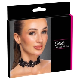 Cottelli ACCESSOIRES Black Lace Choker with Pearls Adjustable S-L