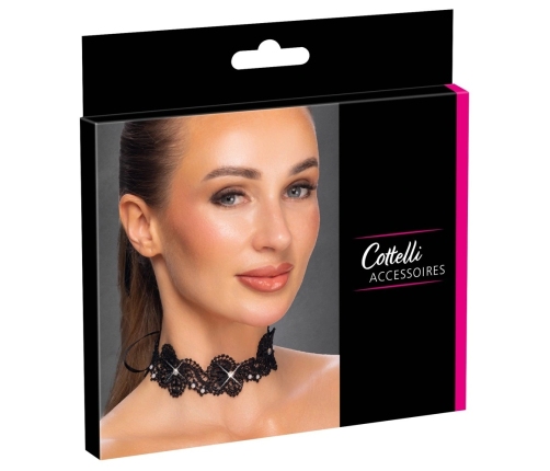 Cottelli ACCESSOIRES Black Lace Choker with Pearls Adjustable S-L
