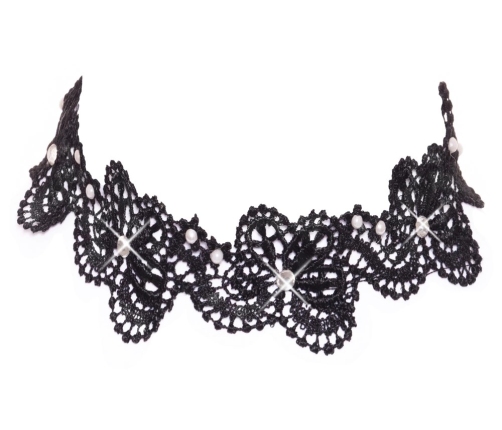 Cottelli ACCESSOIRES Black Lace Choker with Pearls Adjustable S-L