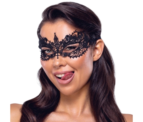 Cottelli Accessoires Black Embroidered Mask with Eye Openings, Adjustable Fit