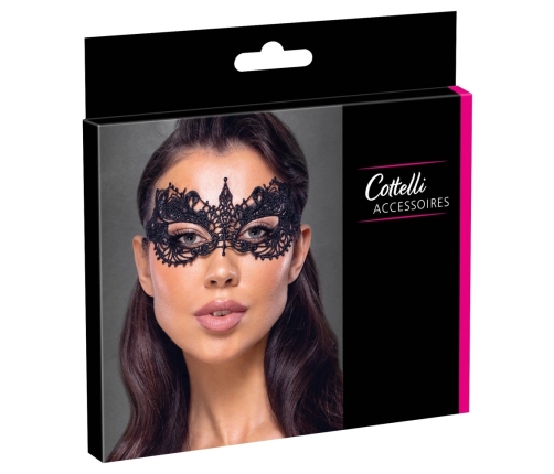 Cottelli Accessoires Black Embroidered Mask with Eye Openings, Adjustable Fit