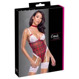 Cottelli Lingerie Plaid Suspender Bodysuit & Choker Set, Size M