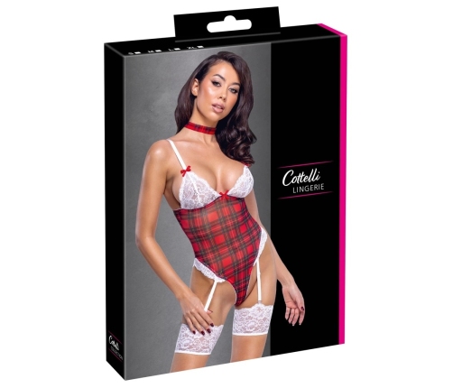Cottelli Lingerie Plaid Suspender Bodysuit & Choker Set, Size M