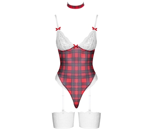 Cottelli Lingerie Plaid Body XL with Adjustable Garters & Choker