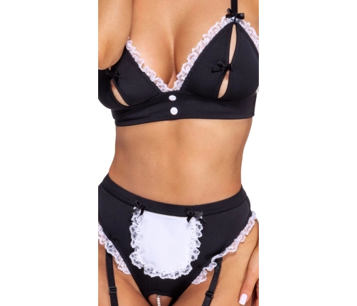Cottelli COSTUMES Maid Set S - Black & White Bustier with Suspender Briefs