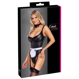 Cottelli Costumes Maid Set XL - Black Matte Suspender Bodysuit & Accessories