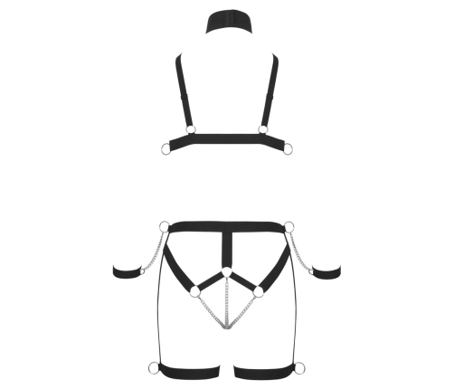 Bad Kitty Adjustable Strap Bikini Harness Set with Choker & Handcuffs M